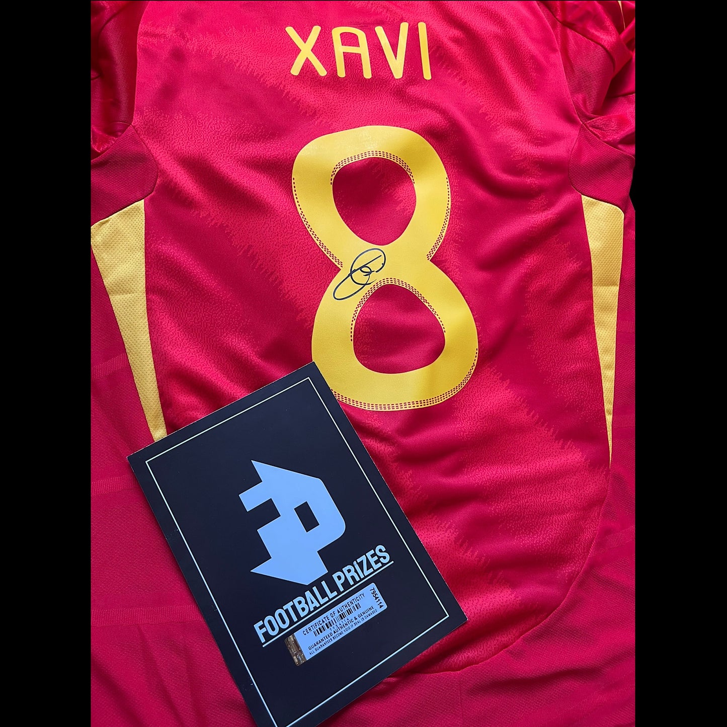 Spain Home Football Shirt Medium Xavi - Signed With COA